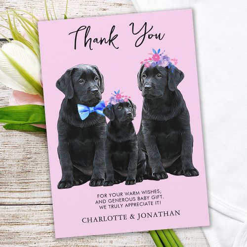 Black Labrador Retriever Puppy Dog Girl Pink Thank You Card