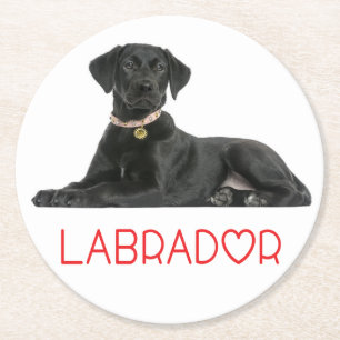 Black Labrador Retriever Puppy Dog Red Love Round Paper Coaster
