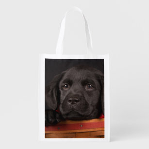 Black Labrador Retriever Dog Face Closeup Grocery Travel Reusable Tote Bag 