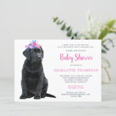 Black Labrador Retriever Puppy Pink Baby Shower Invitation (Standing Front)