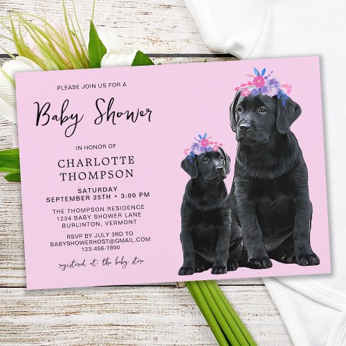 Black Labrador Retriever Puppy Pink Girl Invite