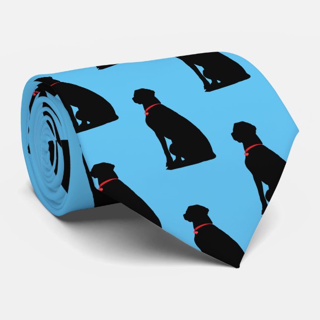 Black Labrador Retriever Red Heart Heart Blue Neck Tie (Rolled)