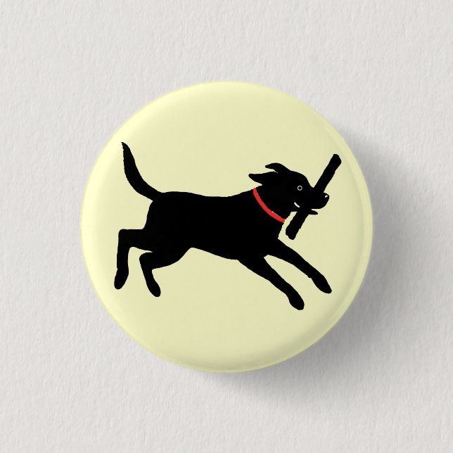 Black Labrador Retriever Running | Happy Black Dog Pinback Button (Front)