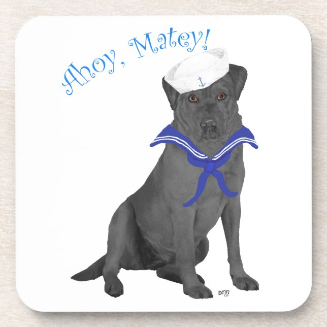 Black Labrador Retriever Sailor Beverage Coaster (Front)