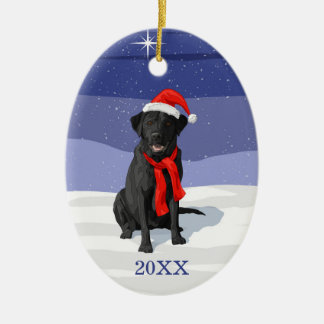 Black Labrador Retriever Santa Hat & Scarf Ceramic Ornament