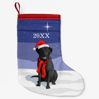 Black Labrador Retriever Santa Hat & Scarf Small Christmas Stocking