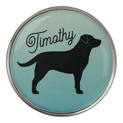 Black Labrador Retriever Silhouette Custom Name Golf Ball Marker