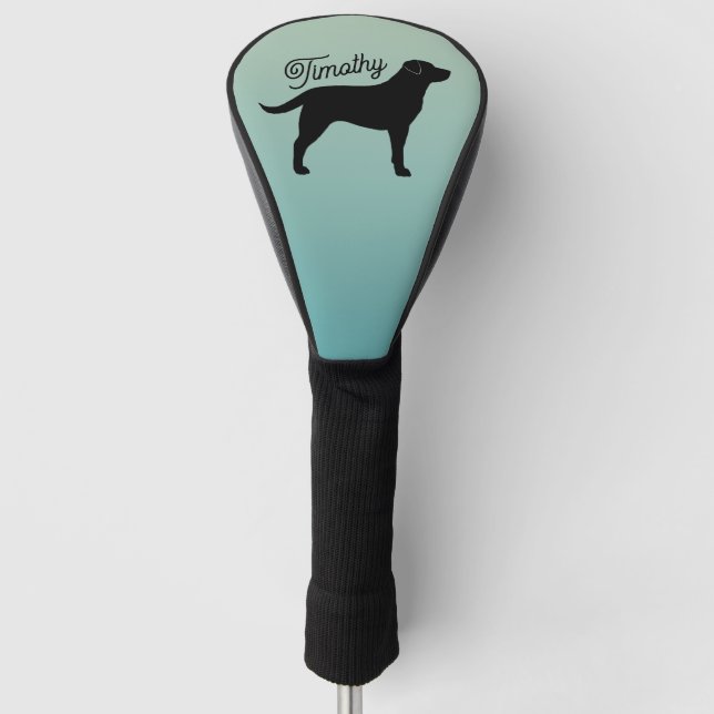 Black Labrador Retriever Silhouette Custom Name Golf Head Cover (Front)