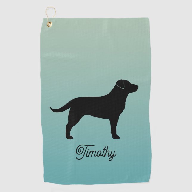 Black Labrador Retriever Silhouette Custom Name Golf Towel (Front)
