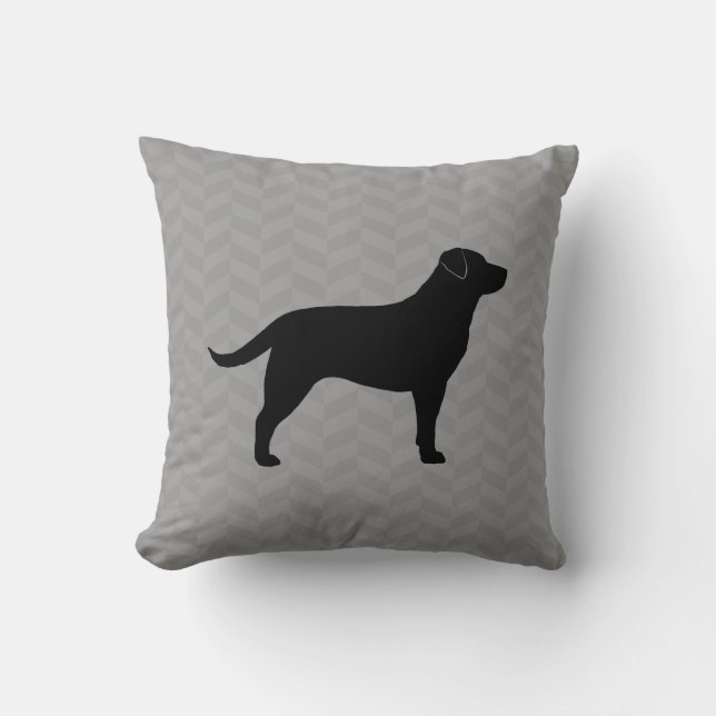 Black Labrador Retriever Silhouette Herringbone Throw Pillow (Front)