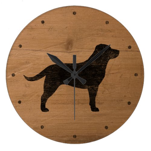Black Labrador Retriever Silhouette Large Clock