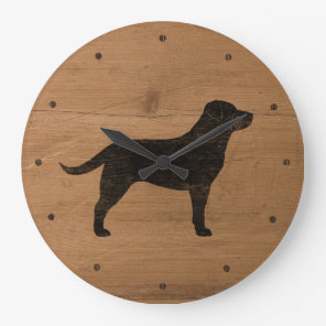 Black Labrador Retriever Silhouette Large Clock