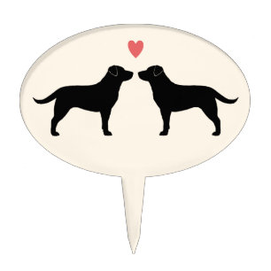 Black Labrador Retriever Silhouettes with Heart Cake Topper