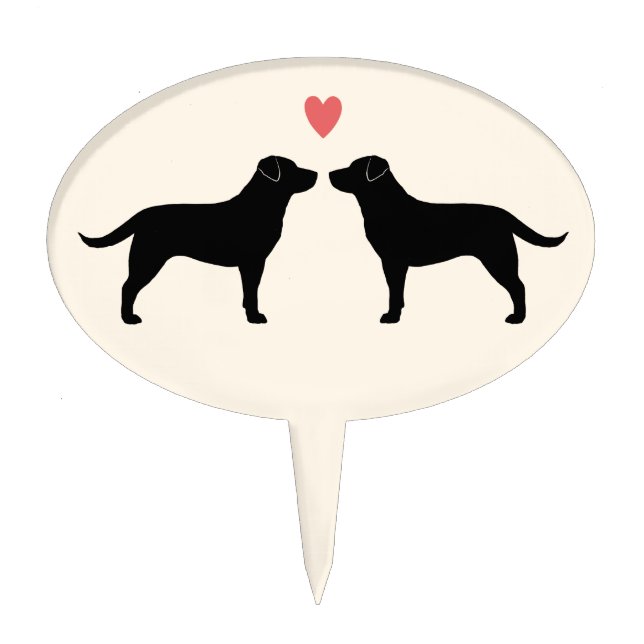 Black Labrador Retriever Silhouettes with Heart Cake Topper (Front)