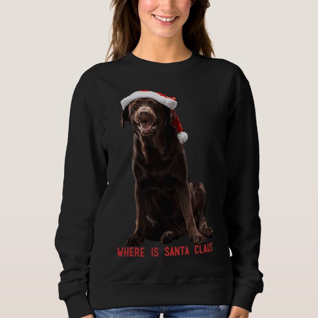 Black Labrador Retriever Sitting With In Christmas Sweatshirt (Front)