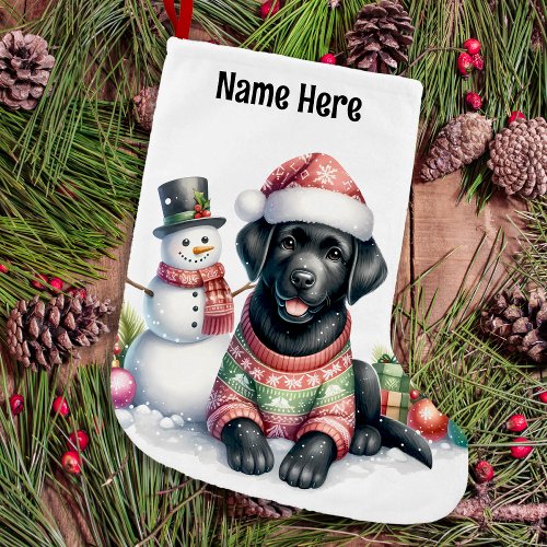 Black Labrador Retriever  Snowman Puppy Dog Large Christmas Stocking