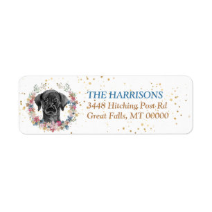Black Labrador Retriever Spring Flowers Wreath Label