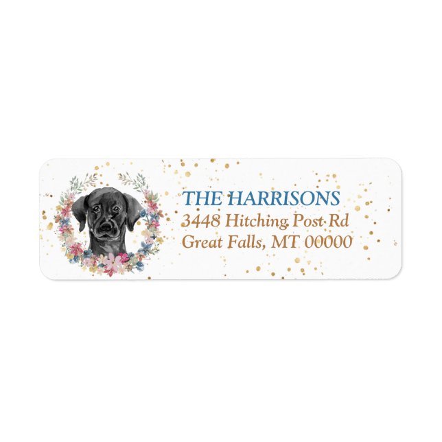 Black Labrador Retriever Spring Flowers Wreath Label (Front)