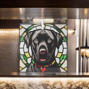 Black Labrador Retriever "Stained Glass"  Glass Ornament