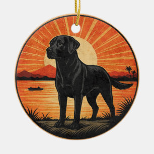 Black Labrador Retriever Sunset Vintage Dog Lover Ceramic Ornament