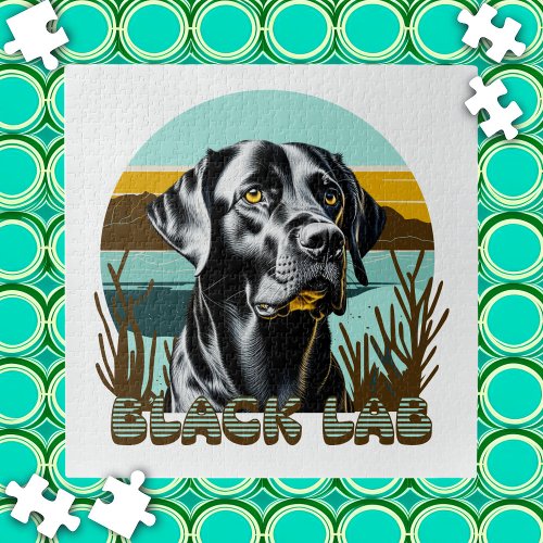 Black Labrador Retriever Vintage Text Jigsaw Puzzle