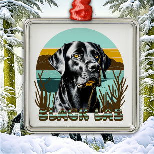 Black Labrador Retriever Vintage Text Metal Ornament