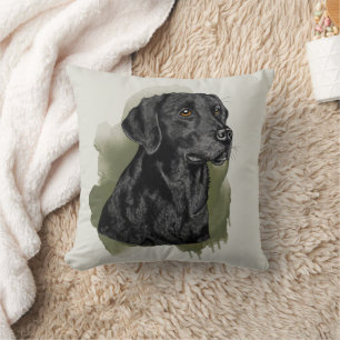 Black Labrador Retriever Watercolor Dog On Green Throw Pillow