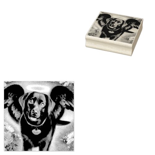 Black Labrador Retriever Wings Pet Loss  Rubber Stamp