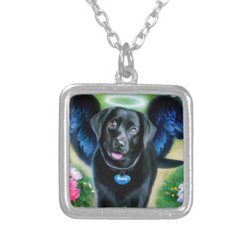 Black Labrador Retriever Wings Pet Loss Silver Plated Necklace