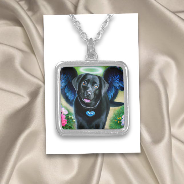 Black Labrador Retriever Wings Pet Loss Silver Plated Necklace (Creator Uploaded)