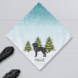 Black Labrador Retriever Winter Forest Custom Name Bandana