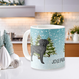 Black Labrador Retriever Winter Forest Custom Name Coffee Mug