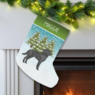 Black Labrador Retriever Winter Forest Custom Name Small Christmas Stocking
