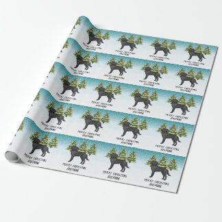 Black Labrador Retriever Winter Forest Custom Text Wrapping Paper