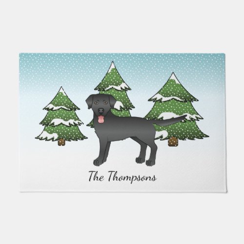 Black Labrador Retriever _ Winter Forest  Name Doormat
