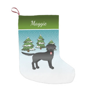 Black Labrador Retriever - Winter Forest &amp; Name Small Christmas Stocking