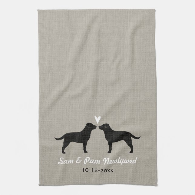 Black Labrador Retrievers with Heart Custom Text Towel (Vertical)