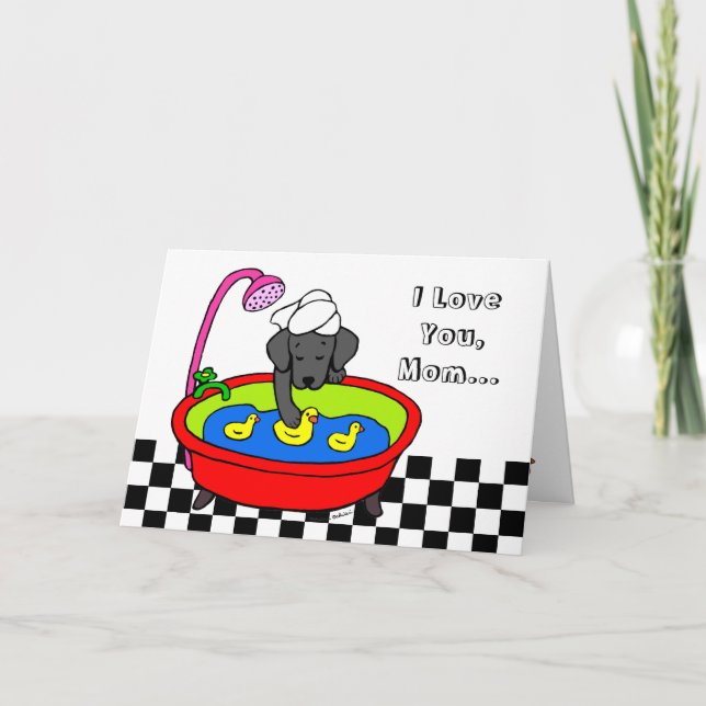 Black Labrador & Rubber Ducks Cartoon Card (Front)