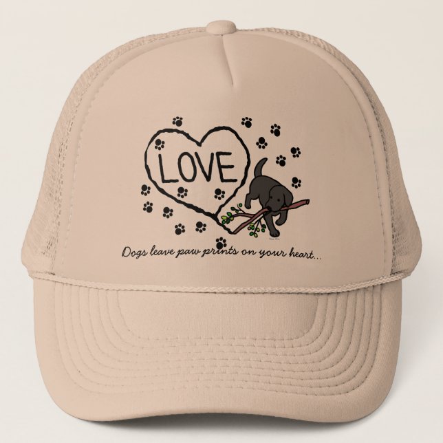 Black Labrador Sand Letters Cartoon Trucker Hat (Front)