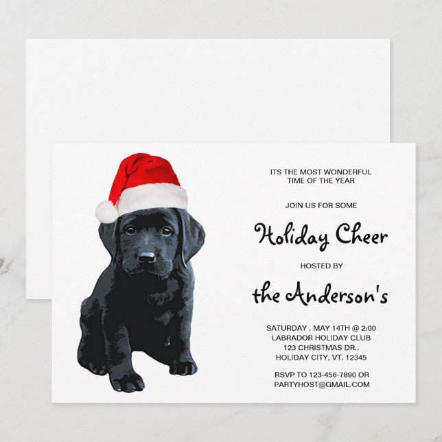 Black Labrador Santa Dog Merry Christmas Invitation (Front/Back)