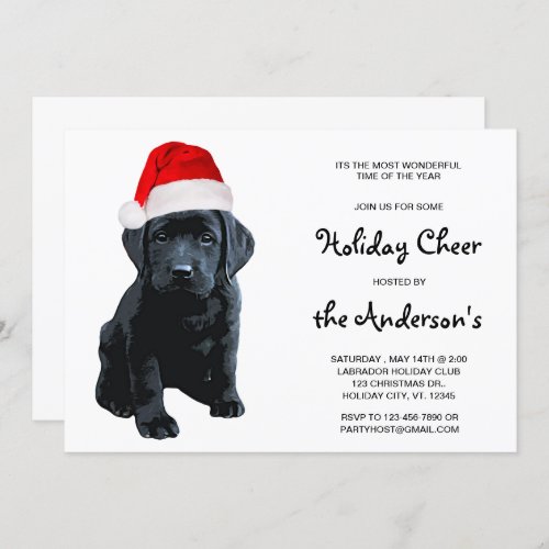 Black Labrador Santa Dog Merry Christmas Invitation