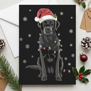 Black Labrador Santa Hat Christmas Lights Holiday Card
