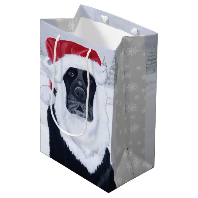Black Labrador Santa Hat Gift Bag (Front Angled)