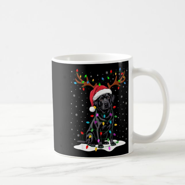 Black Labrador Santa Hat Reindeer Tree Lights Chri Coffee Mug (Right)