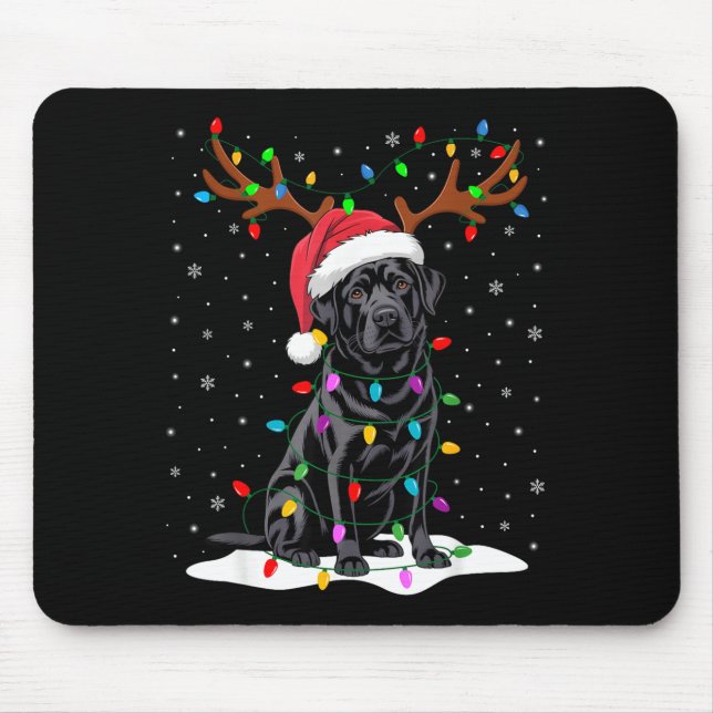 Black Labrador Santa Hat Reindeer Tree Lights Chri Mouse Pad (Front)