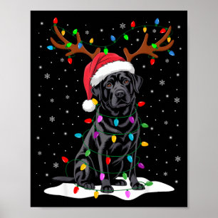 Black Labrador Santa Hat Reindeer Tree Lights Chri Poster