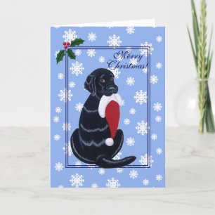 Black Labrador & Santa Hat Snowflake Christmas Holiday Card