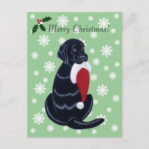 Black Labrador & Santa Hat Snowflake Christmas Holiday Postcard