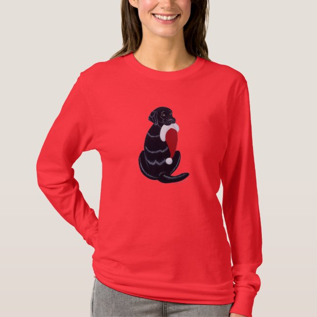 Black Labrador & Santa Hat Snowflake Christmas T-Shirt (Front)