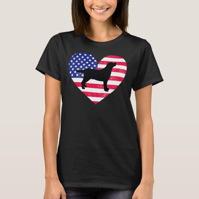 Black Labrador Silhouette And Us Heart T-Shirt (Front)